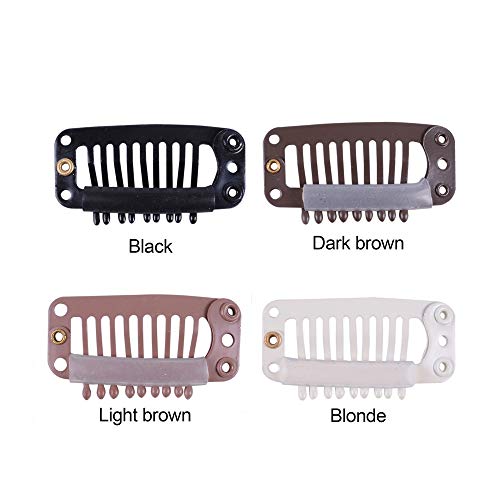 YANTAISIYU 24 pcs/lot 32mm 9-teeth Metal Hair Clip with Rubber Snap Clips for Hairpiece Wig Accessories Clips (Light Brown) - color: Light Brown, style: 32mm 24pcs