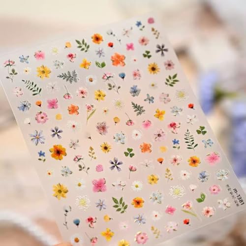 Flower Nail Art Stickers Decals Floral Leaf Plant Nail Decals for Nail Art Design 3D Self-Adhesive Nail Sticker Colorful Flower Adhesive Transfer Slider DIY Spring Tip Decor Manicure - color: 1