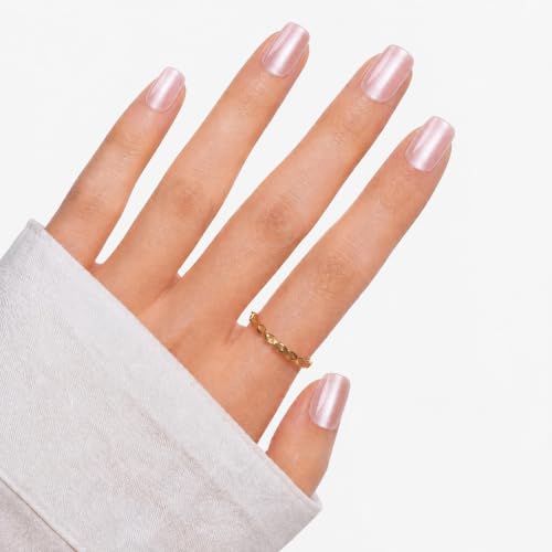 Pearl White Cat Eye Press On Nails, Short Square, 24 Pcs - color: Champagne