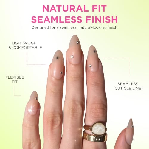 PaintLab Bare Nude Lux 3D Diamond Press On Nails, Medium Almond, 30pcs Kit, - color: Bare Lux