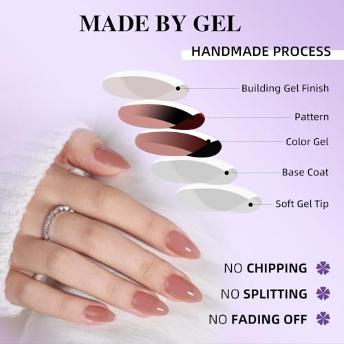 Nude Press On Nails, Short Almond, Glossy Skin Tone Glue On Nails - color: A7-Nude Pink