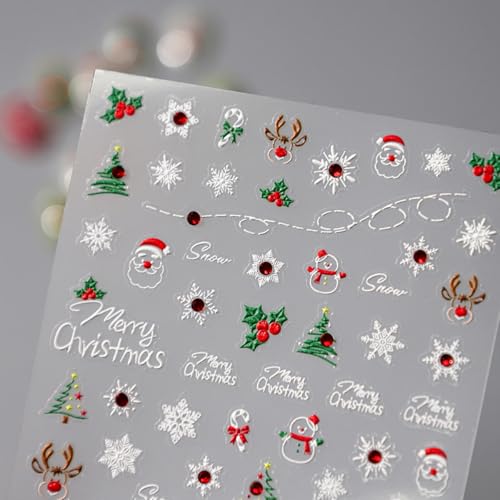 5D Embossed Christmas Nail Stickers for Nail Art Xmas Tree, Snowflake,Santa, Elk Rhinestone Nail Art Decals for Women Self-Adhesive Nail Supplies Art Design Stickers - color: Christmas-069