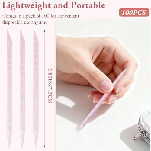 Dual-Ended Cuticle Pushers & Cleaning Tools for Manicure/Pedicure 100 PCS Pink Disposable Nail Sticks