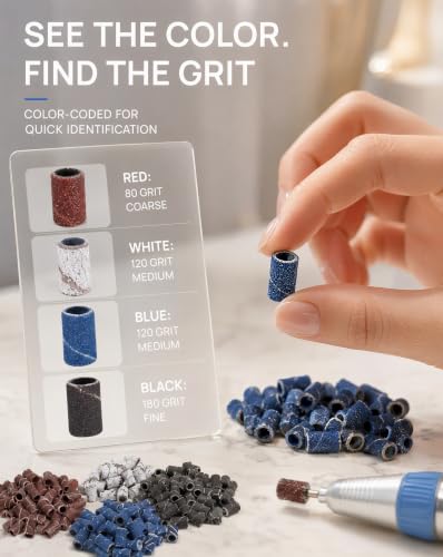 Kichvoe 400Pcs Sanding Bands for Nail Drill 80/120/180 with 4 Colors