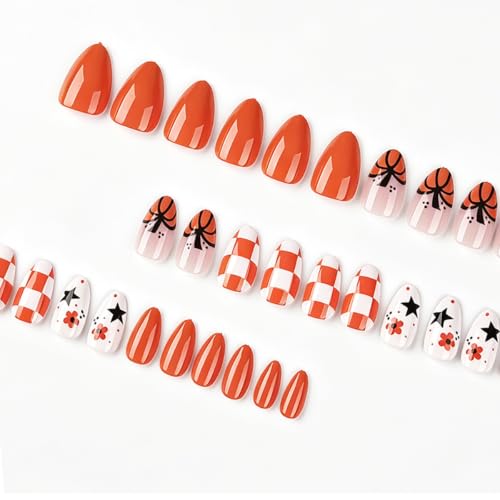 30Pcs Fall Press on Nails - Short Almond Fake Nails, Orange - color: Style-10