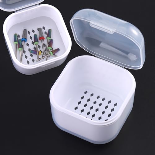 Nail Tool Sterilizer Box, Portable Soaking Box for Nail Drill Bits, White - color: White