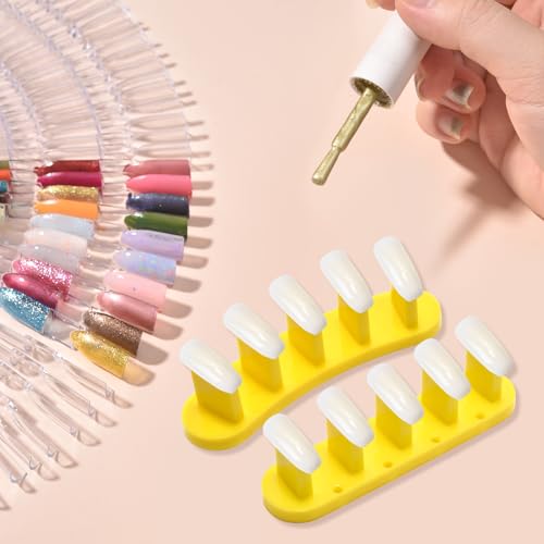 3PCS False Nail Art Tips Practice Display Stand Tool with 110 Tips - color: Yellow