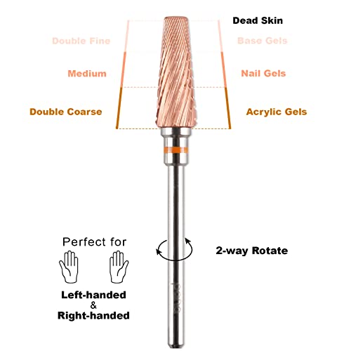 PANA 5-in-1 Pro Upgraded Multi-Function Drill Bit 3/32" Shank Size - (Rose Gold, 2X Coarse to 2X Fine) - Mix Size Tungsten Drill Bit Fast Remove Acrylic Hard Gel Nail for Manicure Pedicure - color: Rose Gold, size: Pro Upgraded