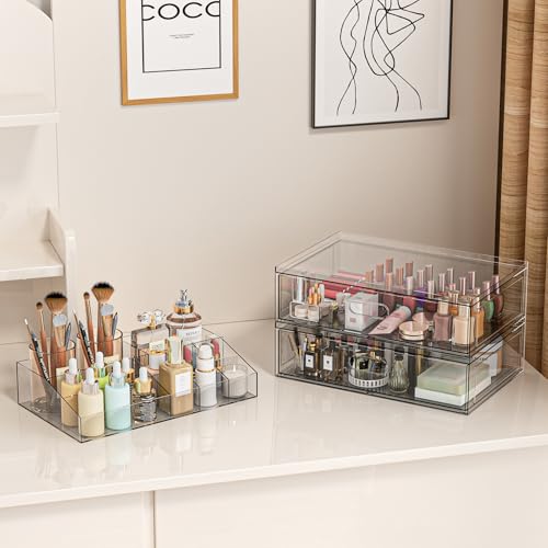 Clear Stackable Makeup Organizer with Drawer, 12''W Acrylic Storage Drawers - size: 5 Pack