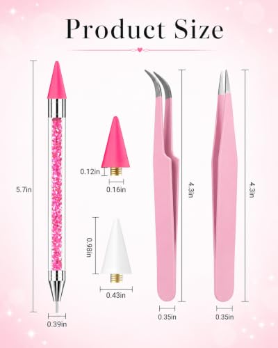 14Pcs Rhinestone Picker Tool 3 Bedazzling Pen, 6 Wax Tips&2 Tweezer - color: White pink