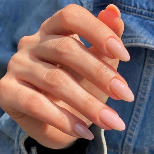 Nude Press on Nails Almond Long Glossy Fake Nails for Women - color: 06-Nude