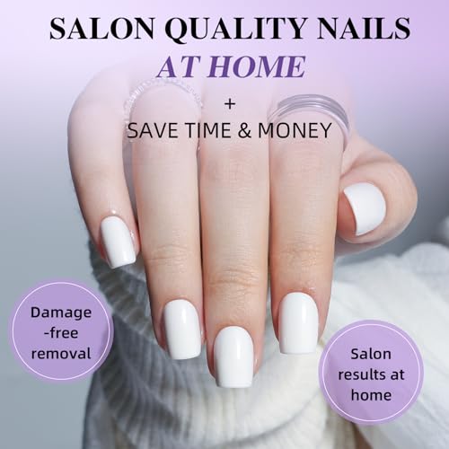 Glossy White Press On Nails, Short Square Reusable Nails - color: B1-Soft Porcelain