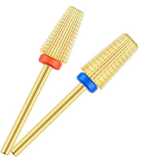 2pcs 5 in 1 Nail Drill Bits, 3/32'' Tungsten Carbide Safety Bits,Two Way Use for Both Left and Right Handed, Fast Remove Cuticle Acrylic Gel Polishing Manicure Pedicure Tools (Gold) - color: Gold