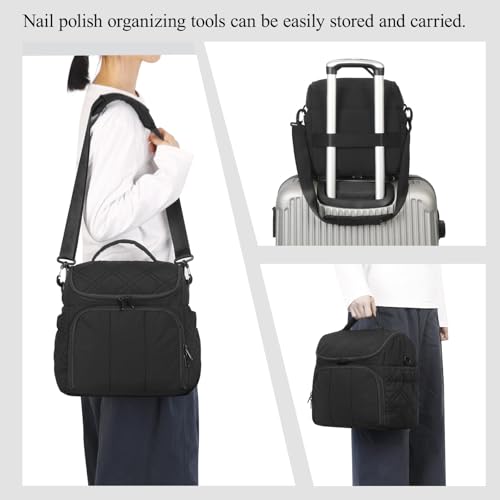FCQQYWZ Nail Polish Organizer with 2 Detachable Cases Hold 60 Bottles & Nail Lamp, Portable Nail Organizers and Storage with Handle & Shoulder Strap, Travel Nail Bag for Manicure Tools - color: 60-Bottles-Black