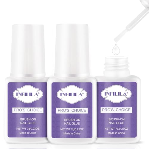 NXJ INFILILA Brush On Nail Glue,Super Strong Nail Glue for Press Ons,3X7ML - color: 3PCS