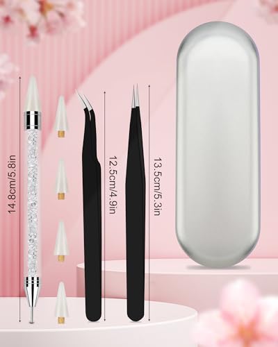 Rhinestone Picker Tool Set,Rhinestone Applicator Tool,Rhinestone Picker Dotting With 4 Extra White Replaceable Wax Head and 2 Tweezer (White) - color: Withe