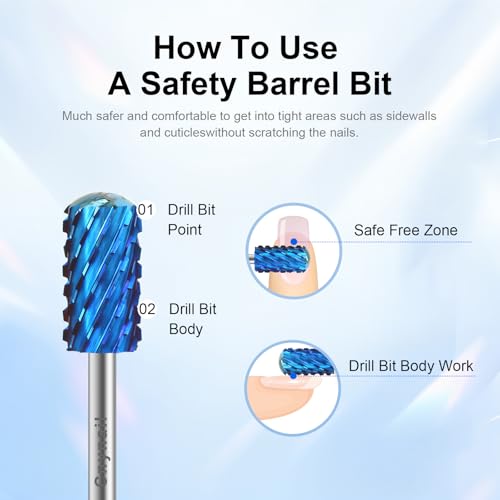 3/32" Large Smooth Barrel Safety Nail Drill Bit for Gel & Acrylic Removal - color: Blue, size: 3XC