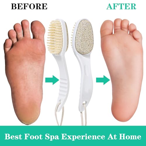 JIEYAO 2 in 1 Foot Pumice Stone Brush, Foot Brushes & Pumice Exfoliator Pedicure Tools, Shower Foot Scrubber Brush Double-Sided Pumice Foot File Dead Skin Callus Remover for Foot Care