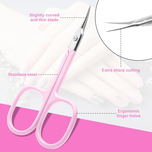 CGBE Curved Cuticle Scissors, Extra Fine Pointed Tip, for Russian Manicure - color: Pink