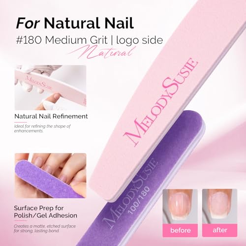 MelodySusie 7Pcs Nail Files 100/180 Grit Emery Boards Pink & Purple - size: 7Pcs Half-moon Shape