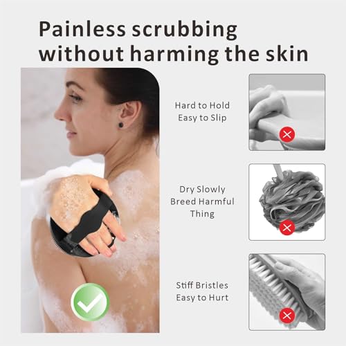 Silicone Body Scrubber, Super Exfoliating Body Scrubber in Shower Silicone Loofah with Easily Lather Bristles, Long Lasting, and More Hygienic Than Traditional Shower Loofah,1 Pack, Black - color: Black