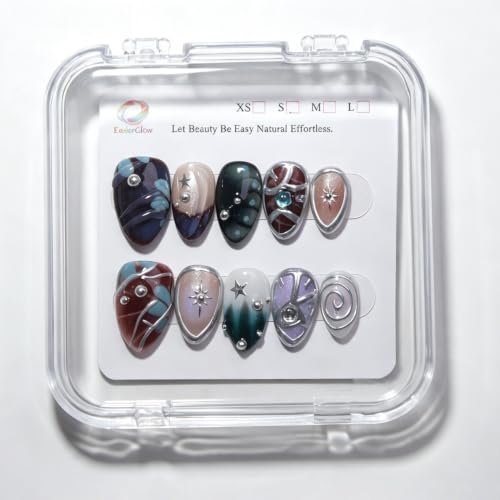 Handmade Short Almond Y2K Press On Nails,Reusable & Salon Quality(1112, M) - color: 251112, size: M