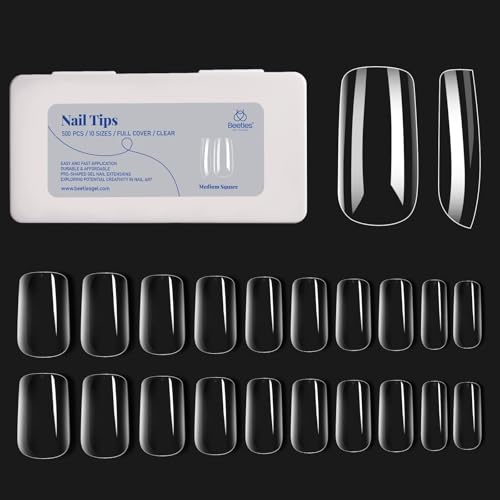 Beetles Medium Square Nail Tips, 500Pcs Nail Kit Medium Square - color: Medium Square 500pcs (Clear)