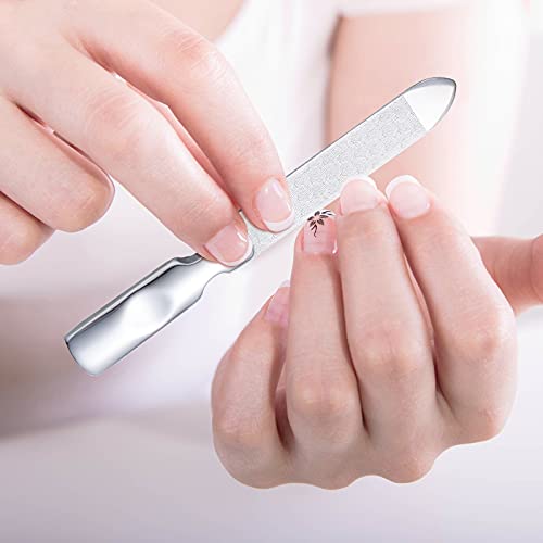 3 Pcs Stainless Steel Nail File Kit with Leather Case, Double Sided, Pink - color: Pink