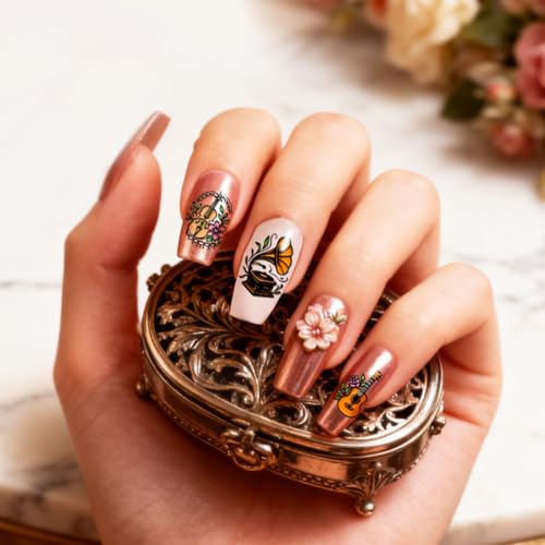 PH PandaHall 3pcs Musical Instrument Nail Stamping Plates Guitar Piano Nail Design Stencil Musical Note Nails Image Plates Drum Harp Nails Art Templates for Women DIY Home Manicures Salon Printing - style: Musical Instrument