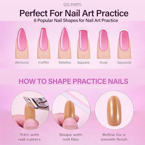 GELPARTY 200 Brown Nail Tips for Practice Hand, Replacement Training Tips