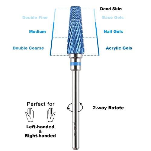 PANA 5-in-1 Pro Upgraded Multi-Function Drill Bit 3/32" Shank Size - (Blue, 2X Coarse to 2X Fine) - Mix Size Tungsten Drill Bit Fast Remove Acrylic Hard Gel Nail for Manicure Pedicure - color: Blue, size: Pro Upgraded