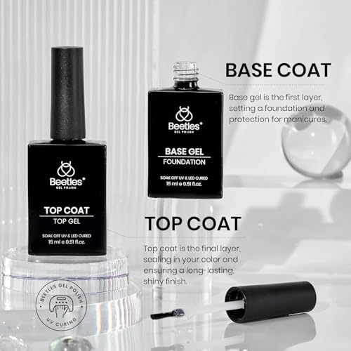 Beetles Gel Top and Base Coat Set with Nail Dehydrator and Primer 4Pcs 15ml - color: E-Clear-4