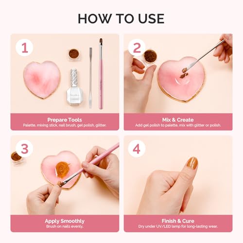 MelodySusie 1Pc Heart Resin Nail Art Palette Color Mixing Board Pink - color: Pink Heart Without Spatula
