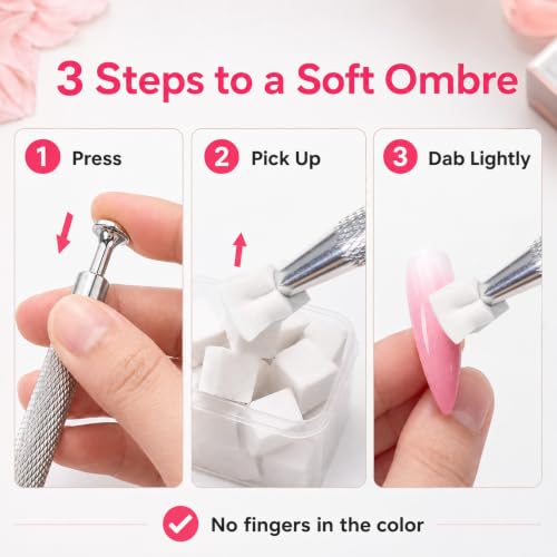 Beetles 150Pcs Nail Sponges for Ombre, White Sponge with Grabbing Pen Tool - color: A-White-150