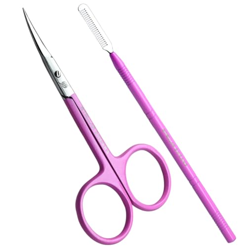 Curved Cuticle and Eyebrow Scissors with Eyelash Comb, Pink - color: Ss-csp-02