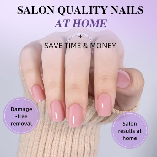 Light Pink Nude Press On Nails, Short Square, Glossy Blush Glue On Nails - color: A10-Pink Nude