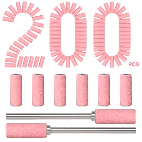 BLESWIN 200pcs Small Sanding Bands for Nail Drill Bit, 240 Fine Grit with 2pcs 3mm Drill Bits, Mini Grit Sanding Bands with Polishing Natural Nails and Cleaning Cuticle for Preparation, Pink - size: 200Pcs 240 Grit-Pink