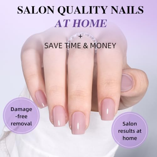 Pink Nude Press On Nails, Short Square, Glossy Skin Tone Glue On Nails - color: A8-Pink Nude