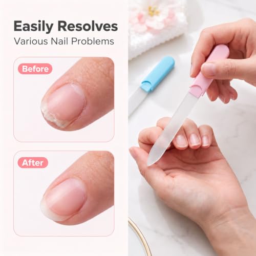 3 Pack Glass Nail Files for Natural Nails, Double-Sided Crystal Nail File