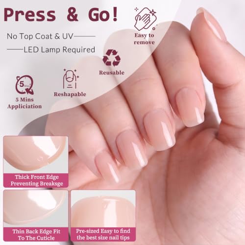 Short Pink Press on Nails Square Fake Nails Press ons Pink Glue Nails-A - color: Nude Pink