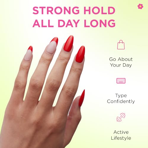 PaintLab First Class Red French Tip Press On Nails, Medium Almond 30pc Nail - color: First Class
