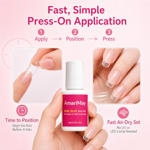 Nail Glue for Press On Nails, 8ml *4, Nail Tips & Acrylic Nails Nail Bond, Brush On Glue for Press Ons, Tips & Acrylics - Long Lasting, Maximum Strength, Mess-Free Application