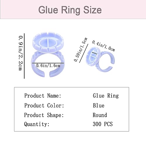 300 PCS Glue Rings for Eyelash Extension, Lash Glue Rings Eyelash Glue Holders, Disposable Glue Cups Lash Glue Holder Lash Extension Glue Ring, Lash Rings for Glue Lash Fan Blossom Glue Cups, Blue - color: Blue