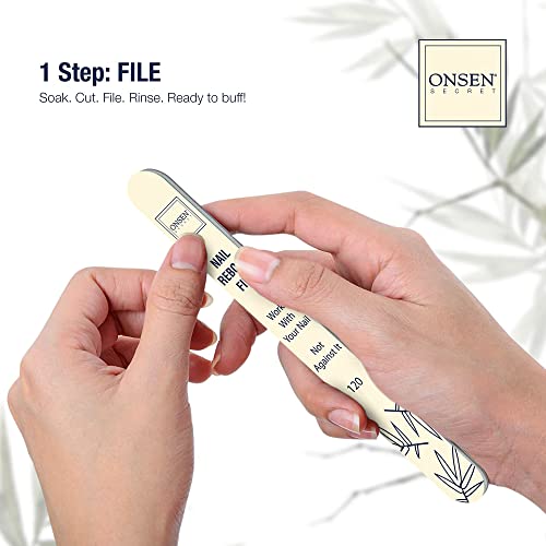 Onsen Secret Nail Care Kit - Includes Cuticle Oil 10ml, Japanese Nail Buffer and Shine Kit - Spa-Quality Manicure - Organic Ingredients - Long-Lasting Shine - Easy & Safe - 1pk
