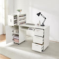 Manicure Table Nail Desk for Nail tech, 56 Inch Beauty Nail Table w/3 Cabinet+3 Drawers+3 Layers Open Cabinet+1 Open Drawer + 1 Power Outlet for Professional Salon Manicure Workstation