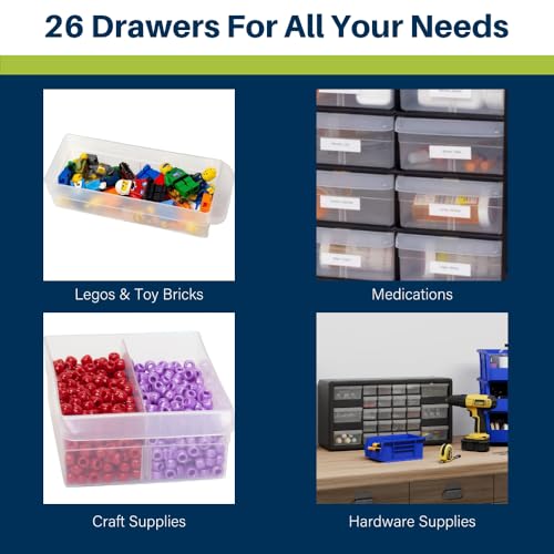 Akro-Mils 26-Drawer Plastic Drawer Storage Cabinet for Garage Organization, Bead Organizer, Building Bricks Storage, Teacher Toolbox, Makeup Organizer, 20-Inch W x 6-Inch D x 10-Inch H, 10126 Black - color: Black, size: 26 Drawer, style: 2 pack