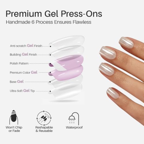 SHANGMENG Halloween Press on Nails, Short Square White Chrome Fake Nails - color: Pearl White