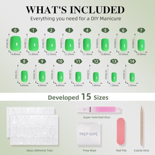Green Press On Nails Square - Green Short Square Fake Nails - color: 6E - Fresh Green