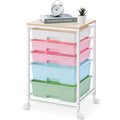 SYKIARIOL Utility Cart with 5 Drawers with Wooden Top, Rainbow - color: Rainbow