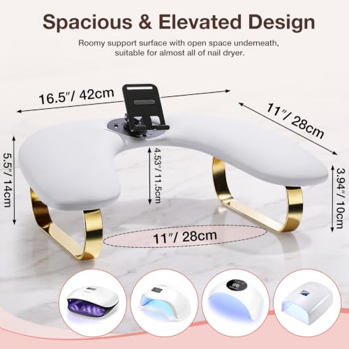 Noverlife Arm Rest for Nails Tech White U-Shaped, 360° Rotating Phone Stand
